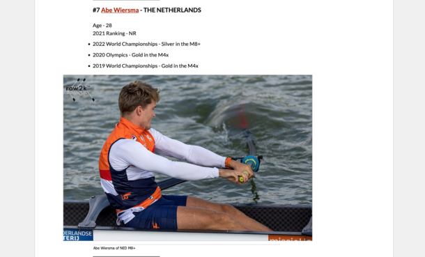 Rowing2K: Abe Wiersma nummer 7 van de wereld